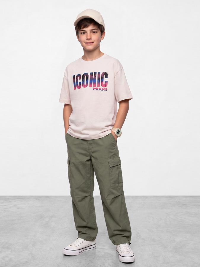 R&B Boys Cream Typography Print Short Sleeves Round Neck Pure Cotton T-Shirt