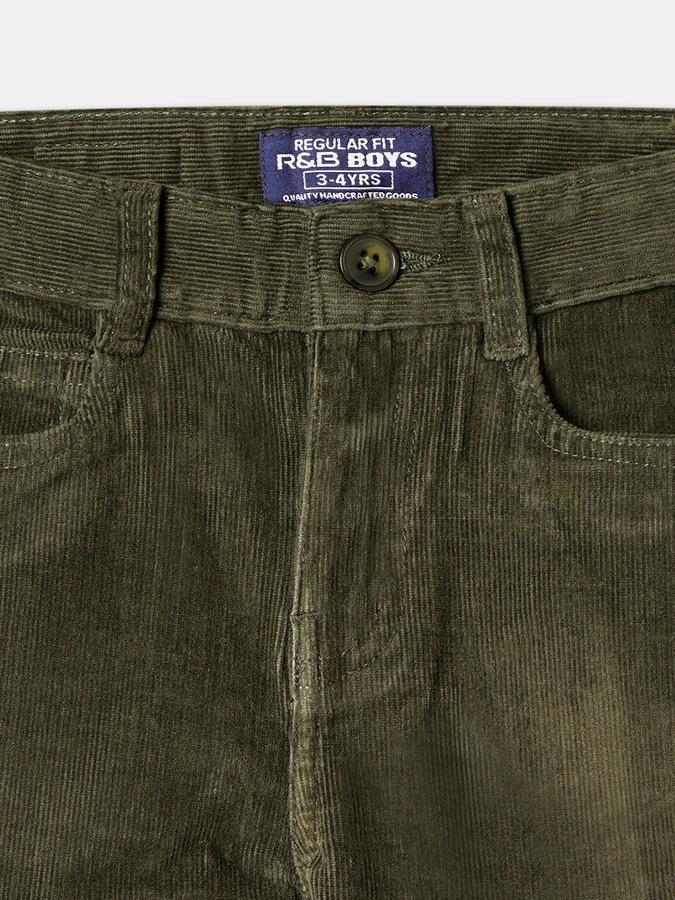 Girls Corduroy Slim Fit Button Waist Pockets Trousers