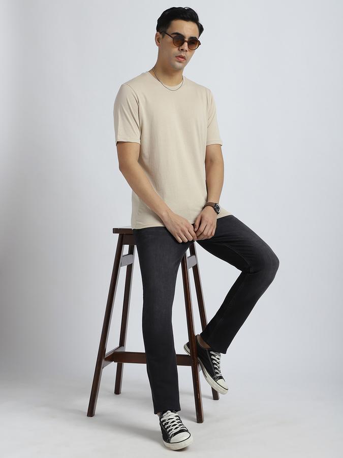 Men Cotton Regular Fit Crew Neck Solid T-shirt