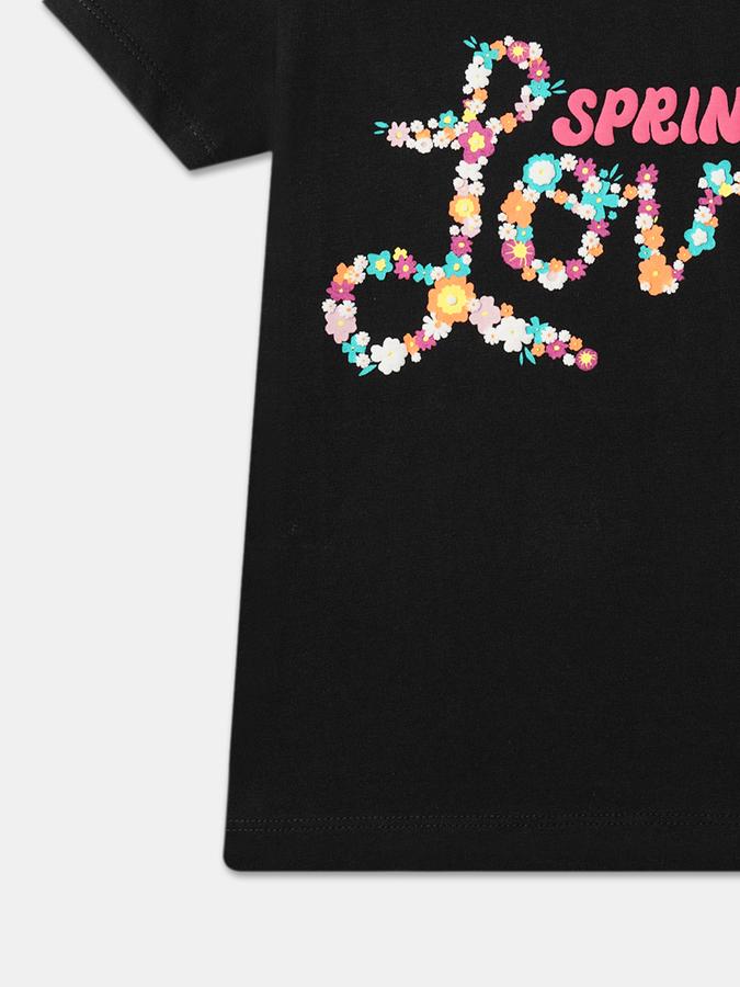 Girls Cotton Regular Fit Round Neck Graphic T-shirt