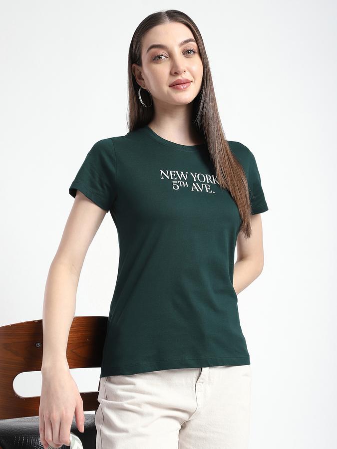 Women Cotton Regular Fit Crew Neck Printed T-shirt
