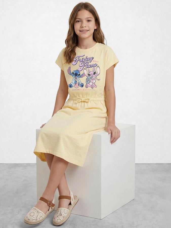 R&B Yellow Cotton Printed Girls Dresses