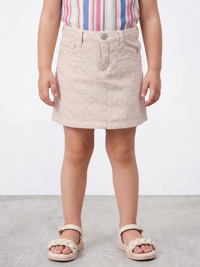 R&B Girls Beige Embroidered A-Line Above Knee Length Cotton Skirt