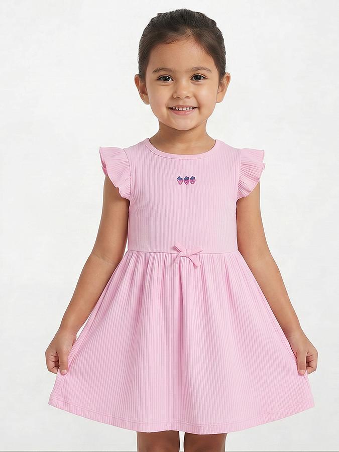 R&B Girl Pink Tropical Embroidery Flutter Sleeves Fit and Flare Dress