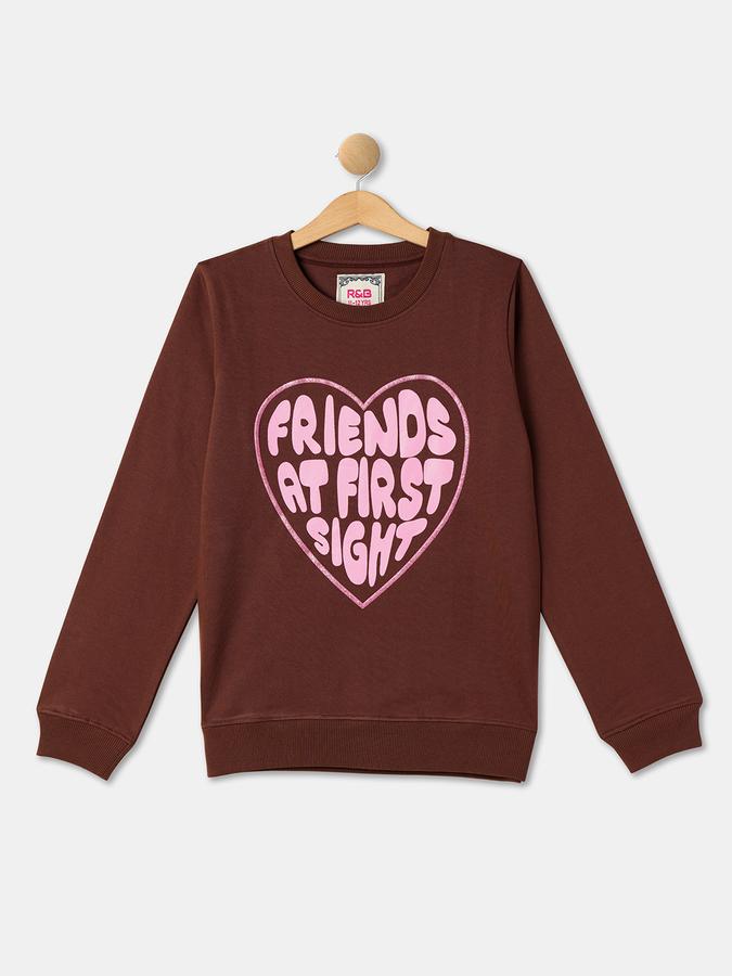 Girls Cotton Regular Fit Crew Neck Graphic Sweatshirt