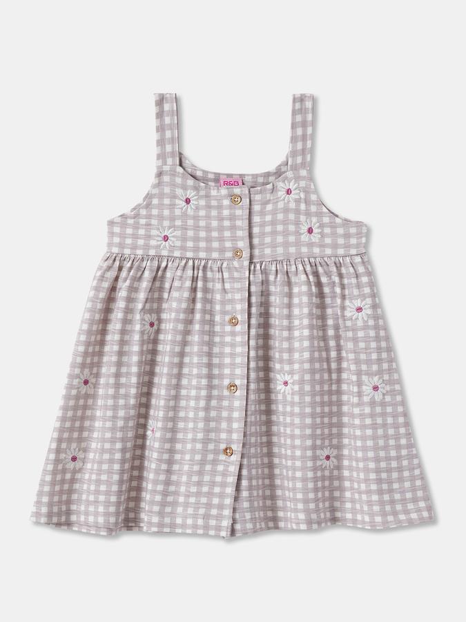 Girls Cotton Regular Fit Ruffled Straps Buttoned Hem Dungaree