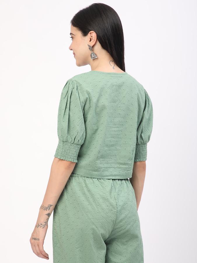 Women Cotton Regular Fit Round Neck Self Design Ethnic Top