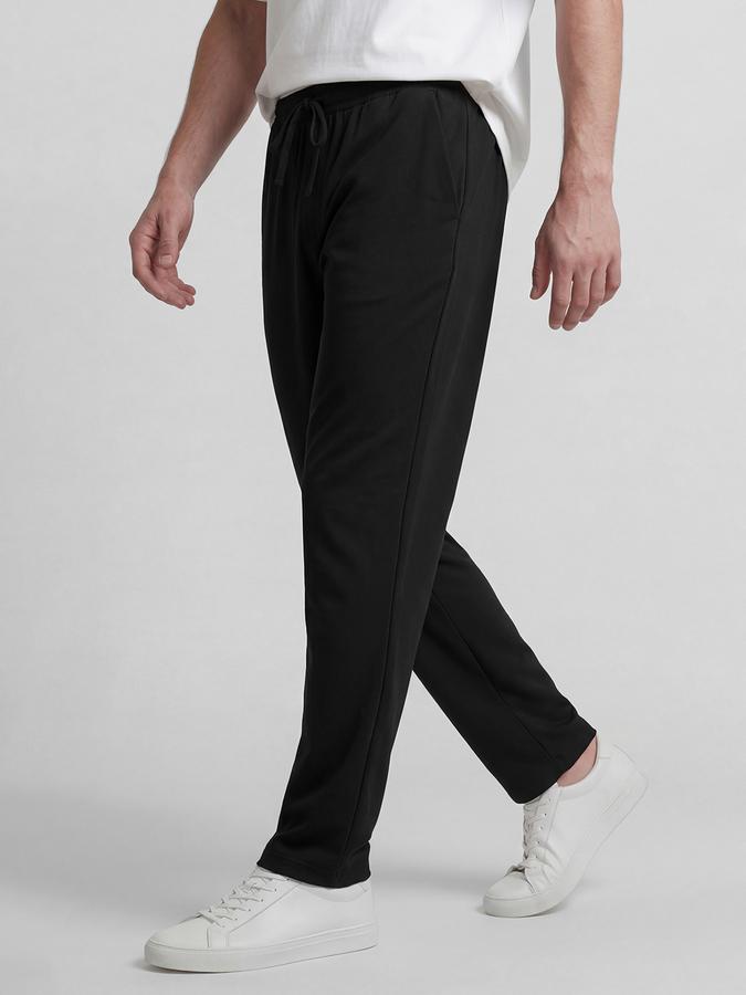 R&B Black Solid Men Mid-Rise Regular Fit Track Pant