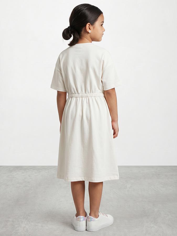 R&B Girl Beige Cinnamoroll Print Pure Cotton Short Sleeves Fit and Flare Dress