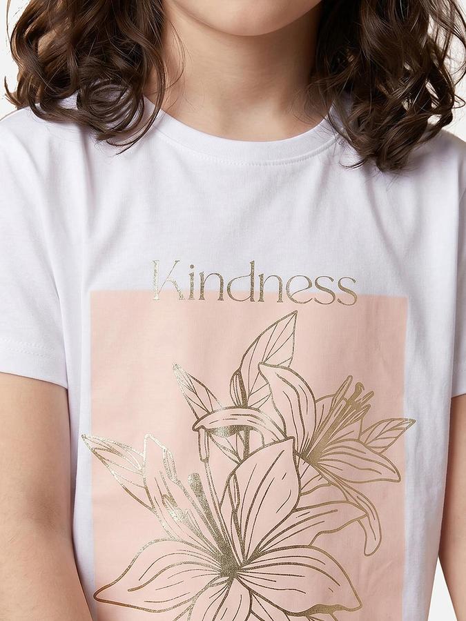 R&B White Girls Printed Short Sleeves Tshirt