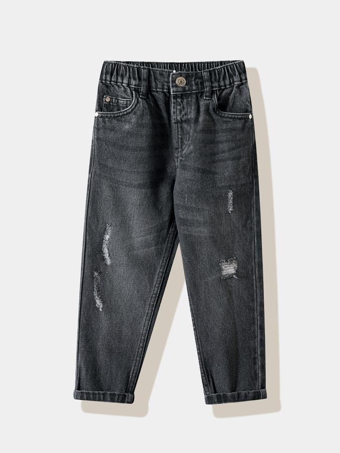 Boys Cotton Regular Fit Elastic Waist Distressed Jeans