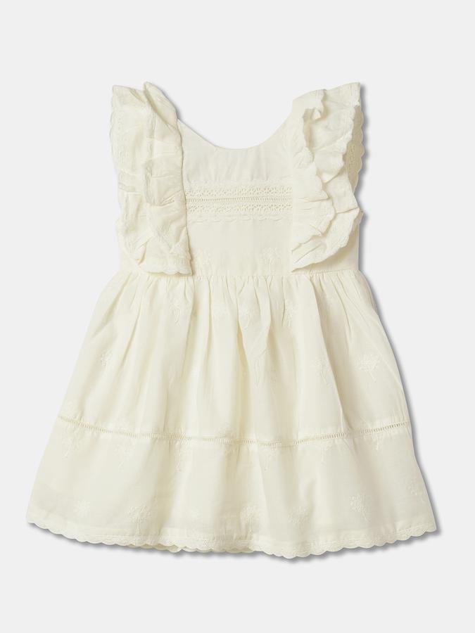 Girls Embroidered Round-Neck A-Line Dress image number 0