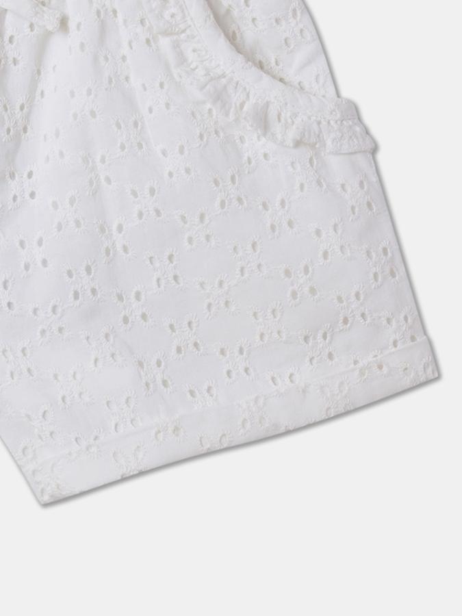 Girls Cotton Embroidered High-Waist Cuffed Hem Shorts