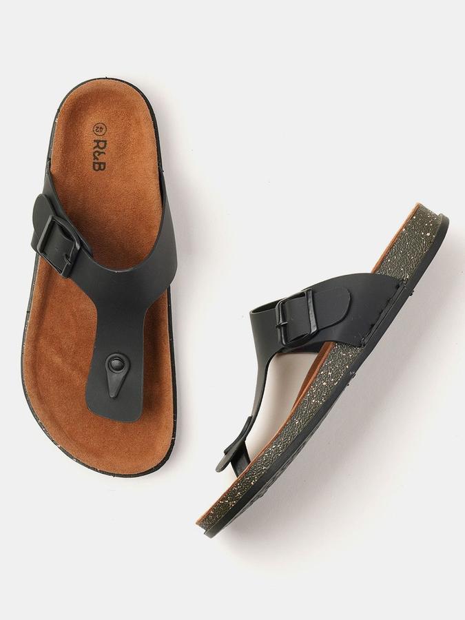 R&B Men Black Solid Buckle Detailing Comfort Flat Sandals