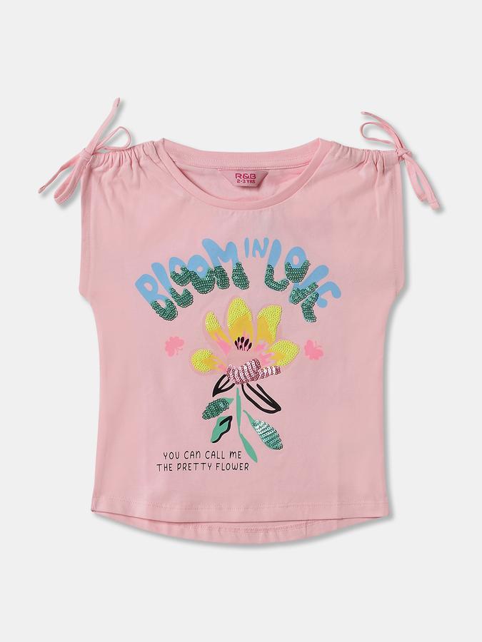 Girls Cotton Regular Fit Crew Neck Graphic T-shirt