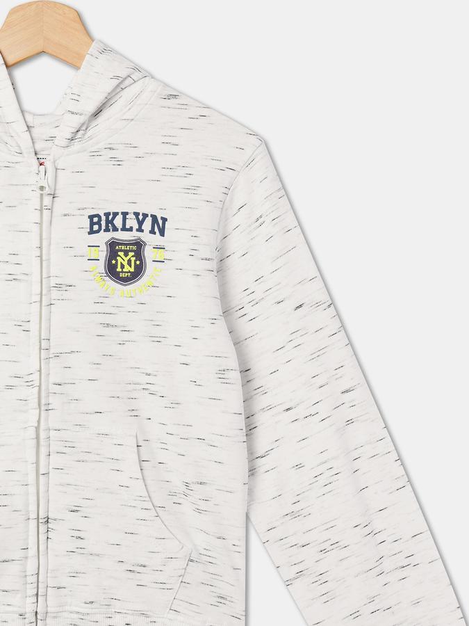 Boys Cotton Hooded Zip Front Melange Jacket