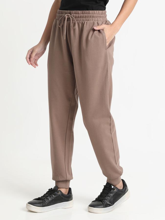 Women Cotton Regular Fit Drawstring Waist Solid Trackpants
