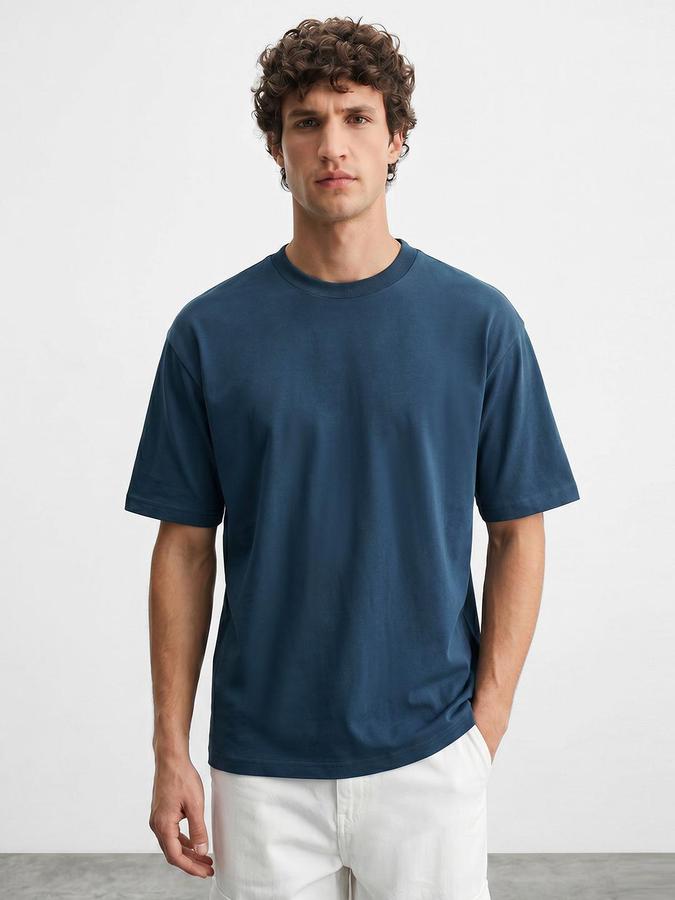 R&B Teal Men Solid Short Sleeves Tshirt