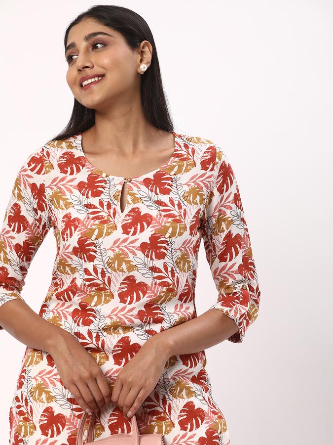 Women Rayon Regular Fit Keyhole Neck Printed Kurta