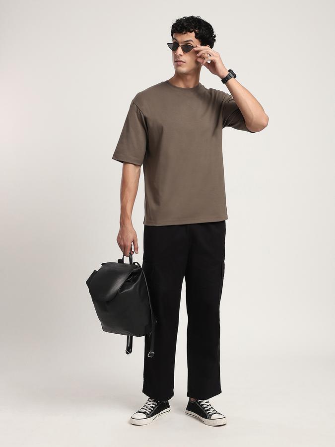 Men Cotton Blend Relaxed Fit Crew Neck Solid T-shirt