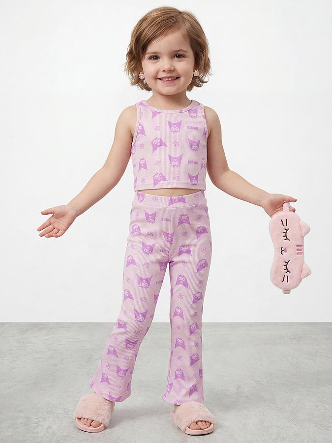 R&B Girl Purple Kuromi Printed Cotton Blend Sleeveless Clothing Set