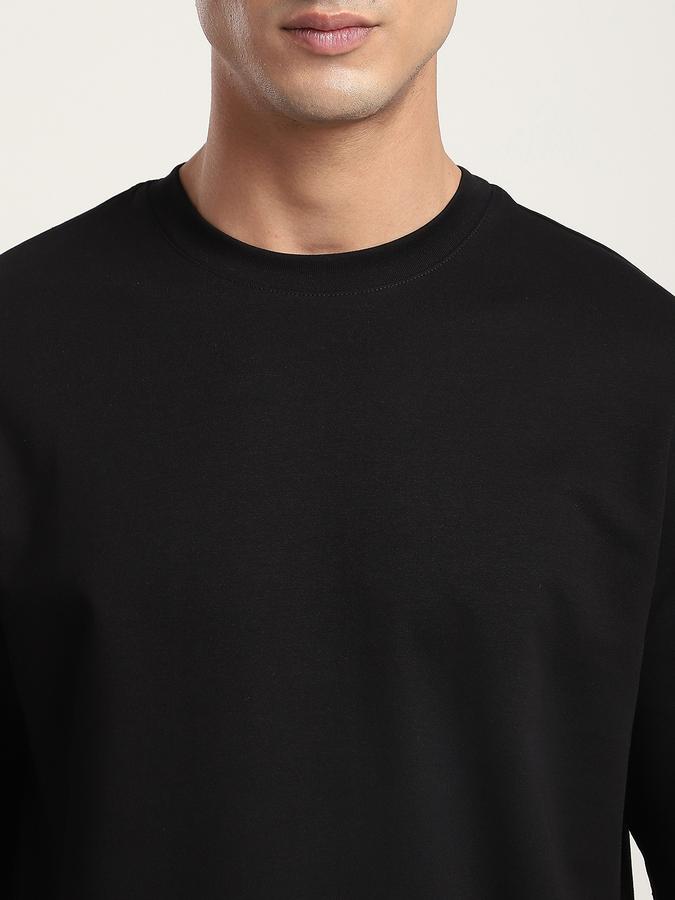Men Cotton Blend Relaxed Fit Crew Neck Solid T-shirt