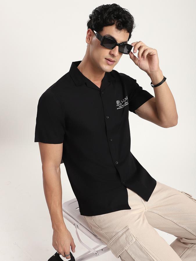 Men Polyester Blend Regular Fit Cuban Collar Graphic Shirt
