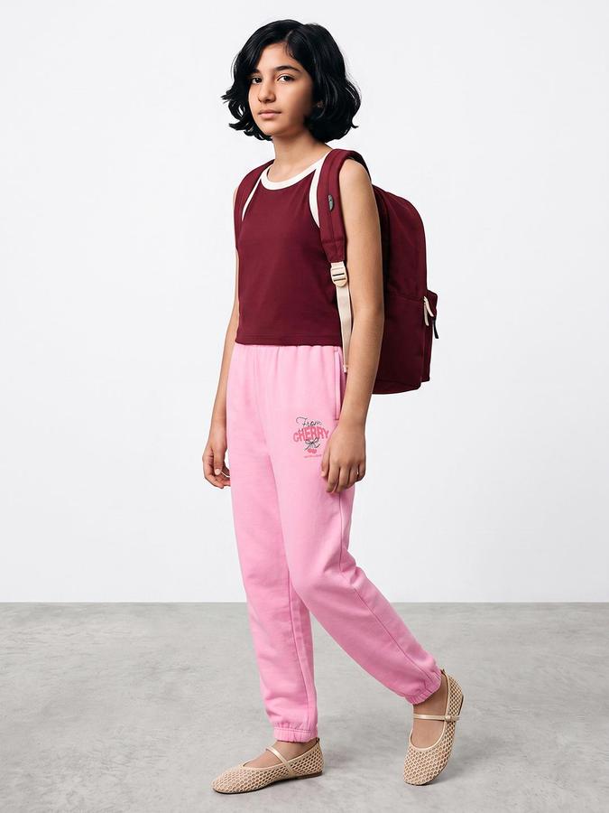 R&B Girls Pink Graphic Print Pure Cotton Pants