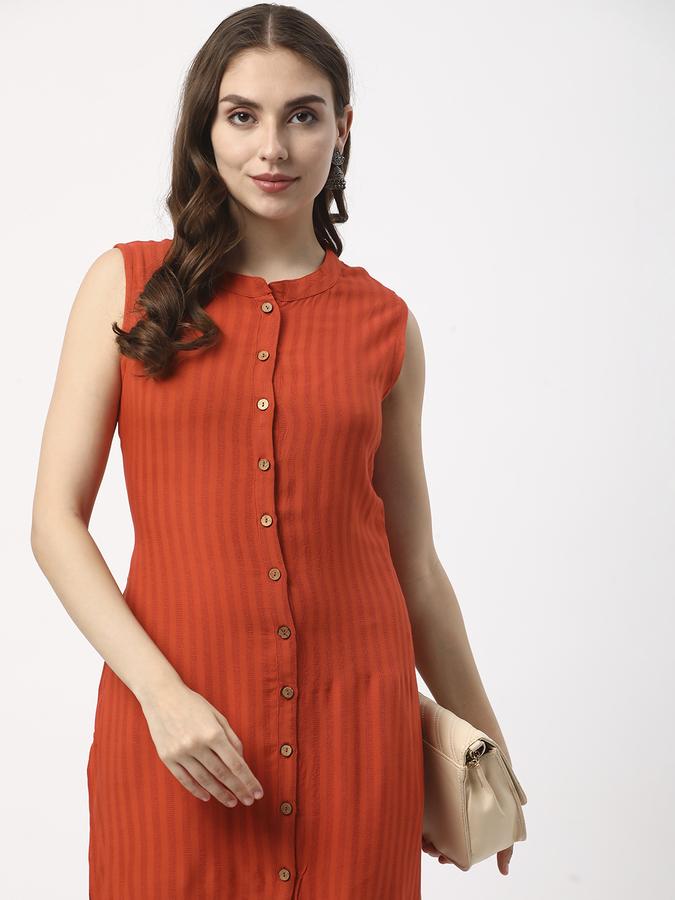 Women Viscose Regular Fit Mandarin Collar Self-Design Kurta
