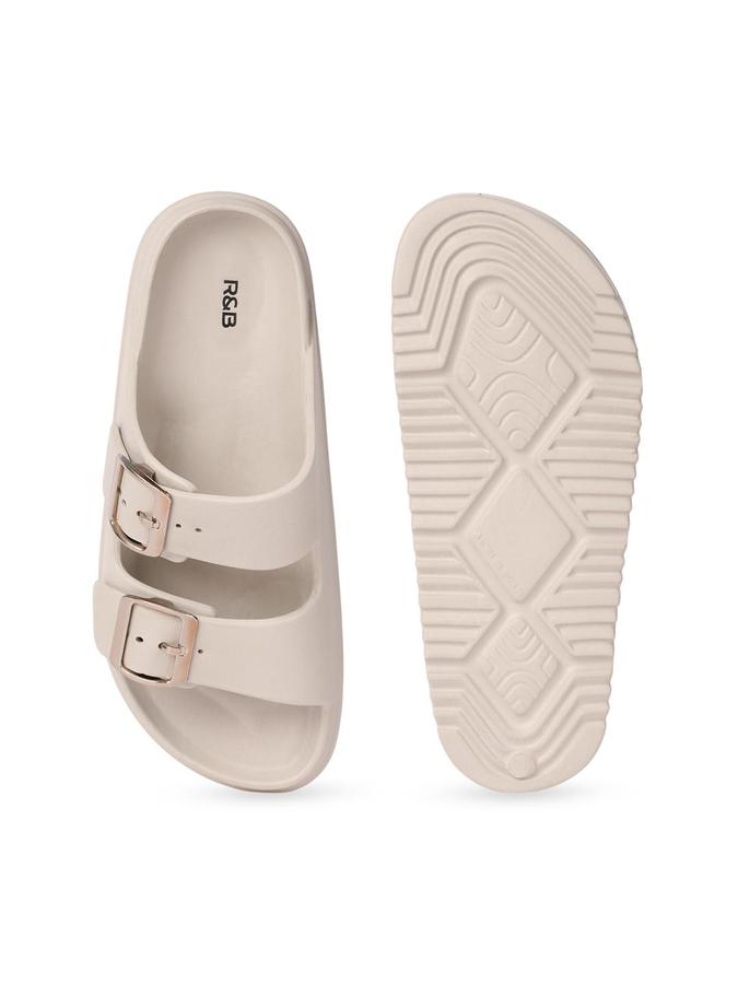 R&B Womens Beige Solid Slip On Slider