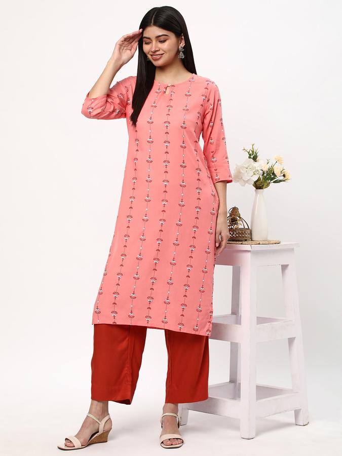 Women Rayon Regular Fit Keyhole Neck Printed Kurta