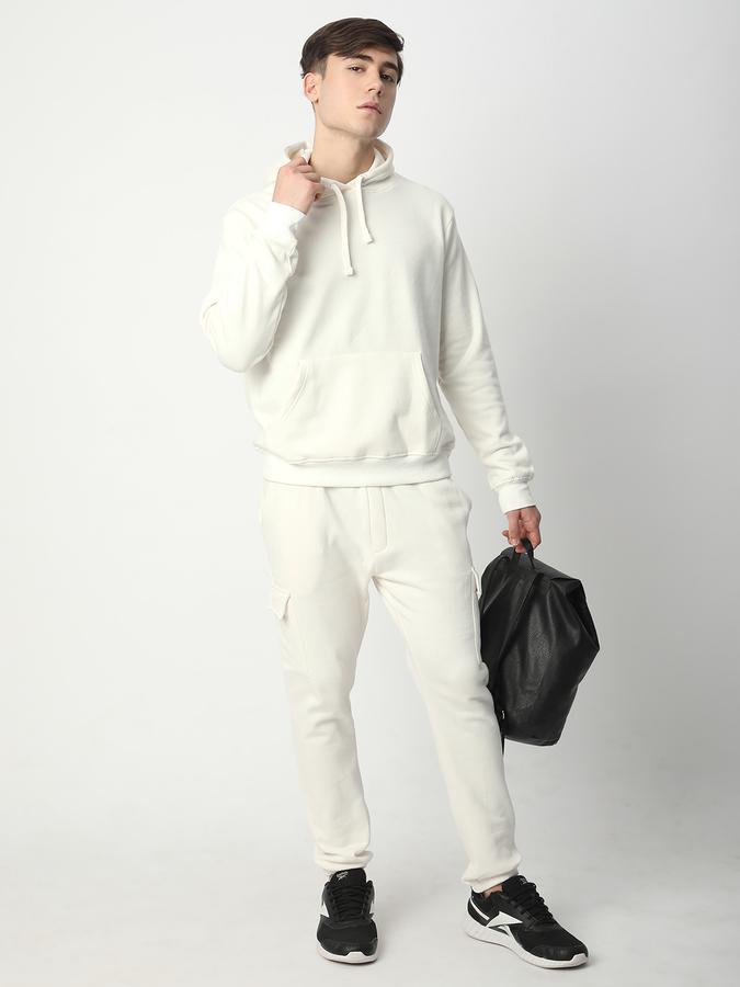 Men Fleece Regular Fit Hooded Solid Sweatshirt