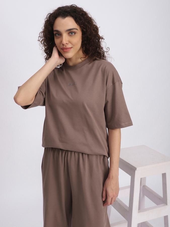 R&B Women Brown Solid Relaxed Co-ord Set