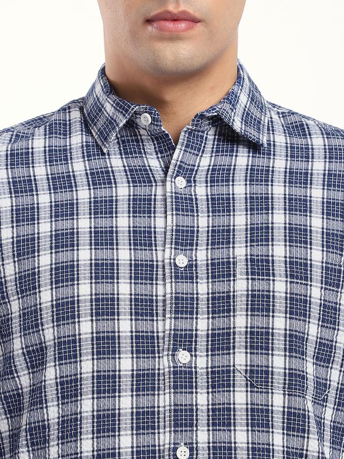 Men Cotton Regular Fit Spread Collar Checked Shirt