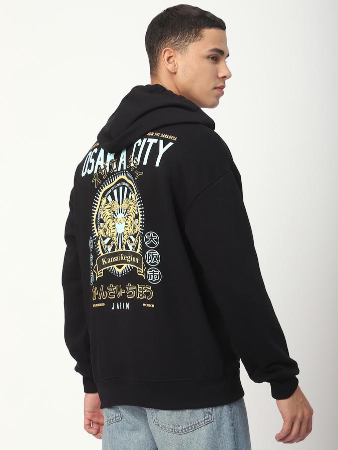 Men Cotton Blend Regular Fit Hooded Graphic Sweatshirt