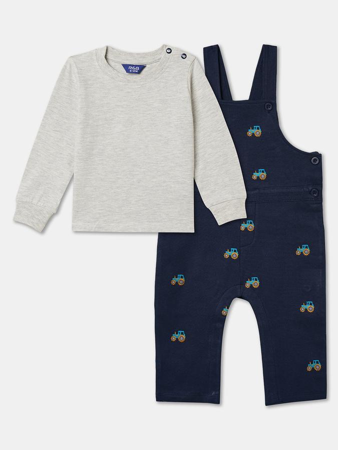 Boys Graphic Full Sleeves T-shirt with Dungarees Fashion Set