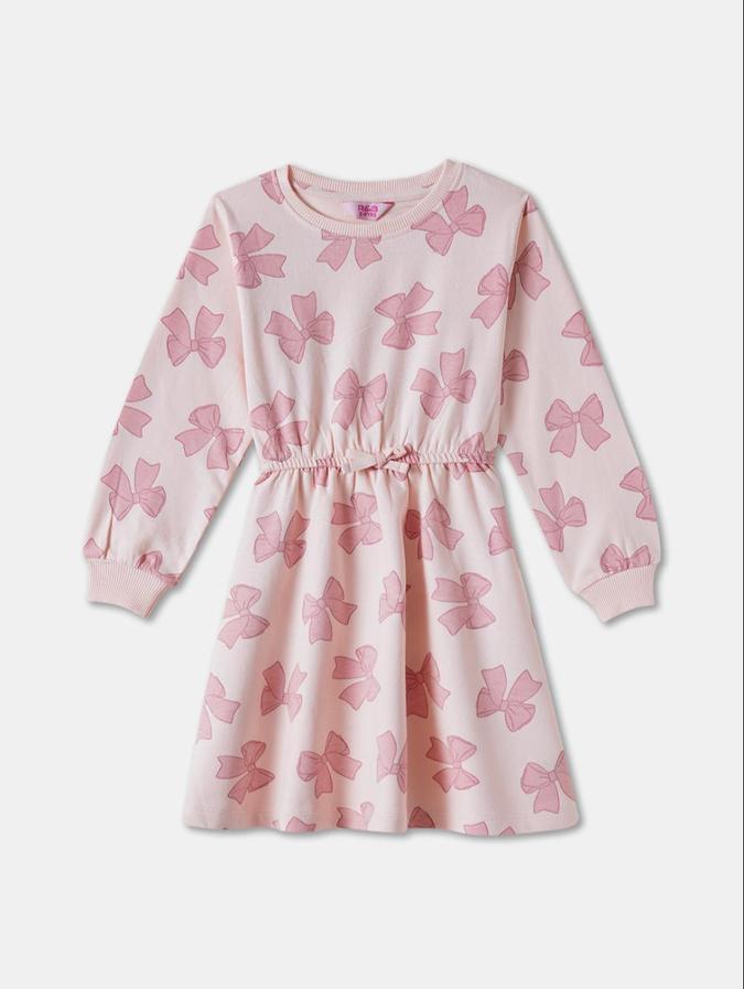 R&B Orange Conversational Printed Girls Long Sleeves Dress