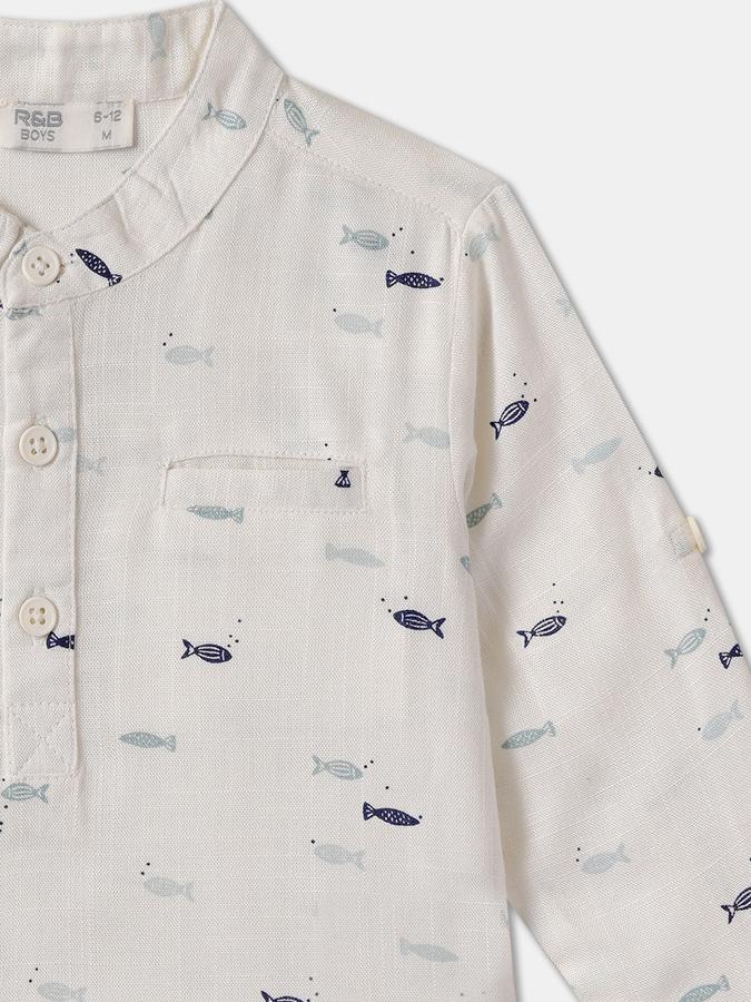 Boys Regular Fit Full Sleeve Mandarin Collar Printed Shirt