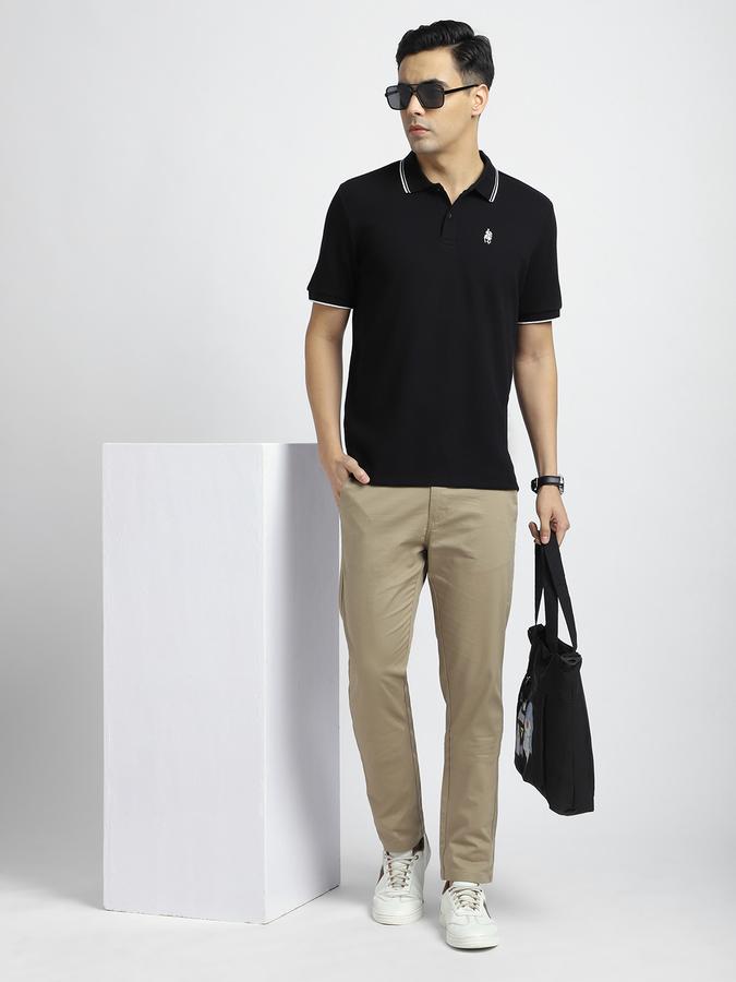 Men Cotton Blend Regular Fit Polo Neck Textured T-shirt