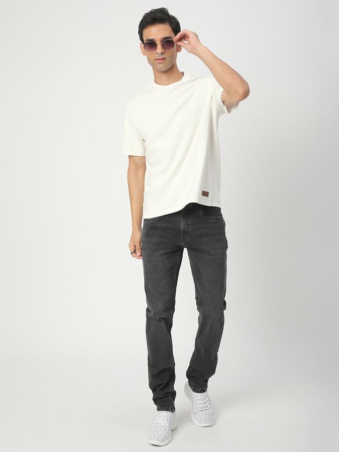 Men Polycotton Regular Fit Crew Neck Textured T-shirt