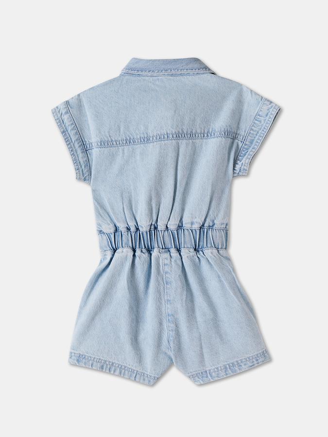 Faded Romper with Shirt Collar and Short Sleeves image number 1