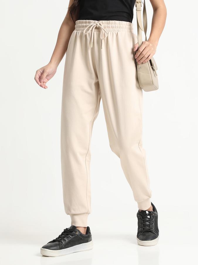 Women Cotton Regular Fit Drawstring Waist Solid Trackpants