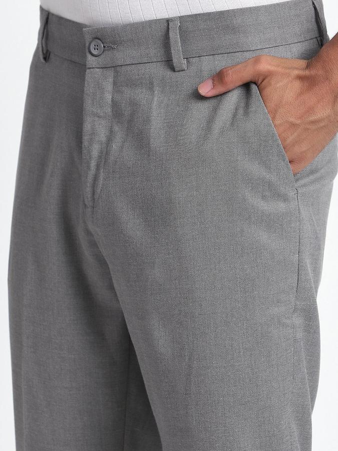 R&B Men Grey Solid Regular Fit Formal Trousers