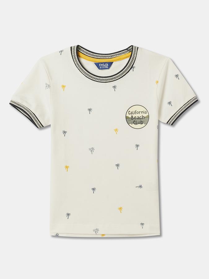 Boys Micro-Print Regular Fit Round-Neck T-Shirt