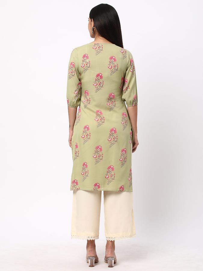 Women Floral Print No Darts Straight Kurta image number 2
