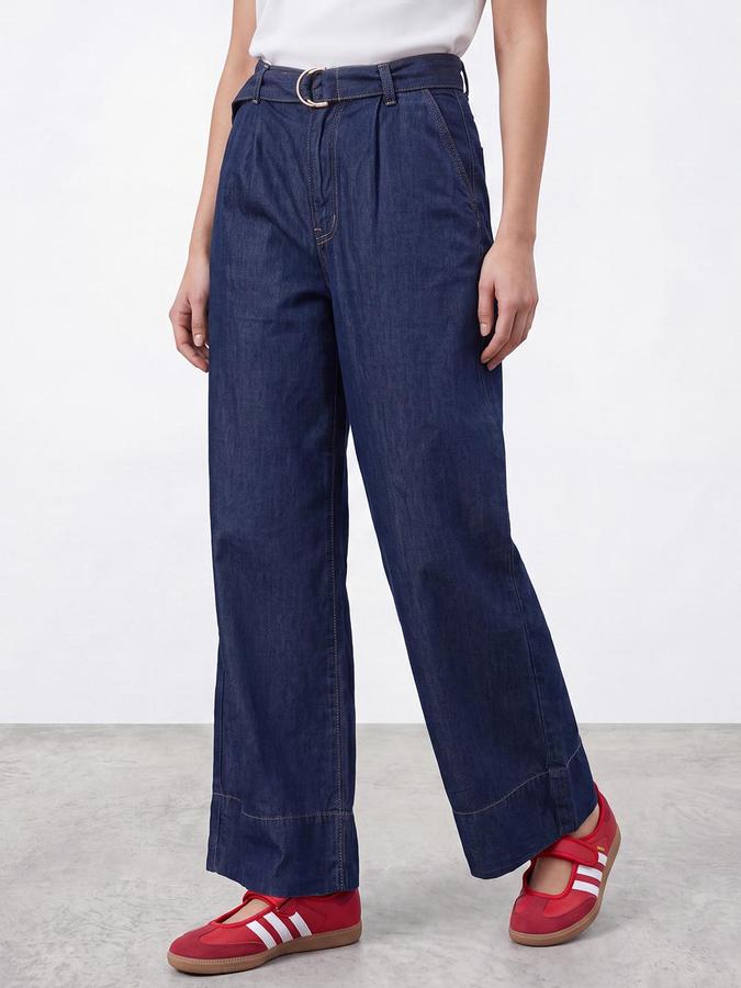R&B Women Dark Blue Mid-Rise Regular Fit With Belt Jeans