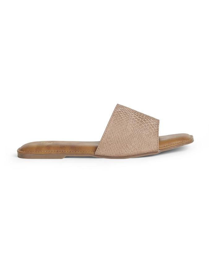 R&B Beige Women PU Solid Flat Sandals 