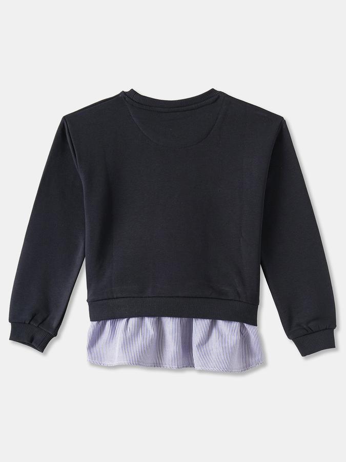 Girls Cotton Blend Regular Fit Crew Neck Graphic Sweatshirt