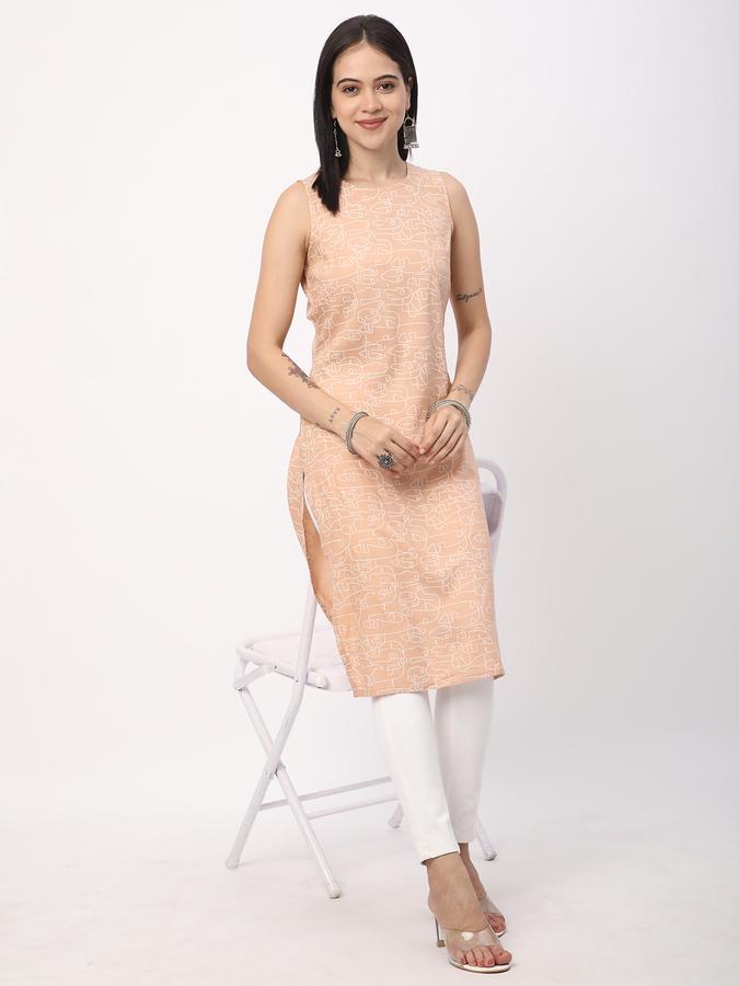 Women Rayon Regular Fit Round Neck Printed Kurta