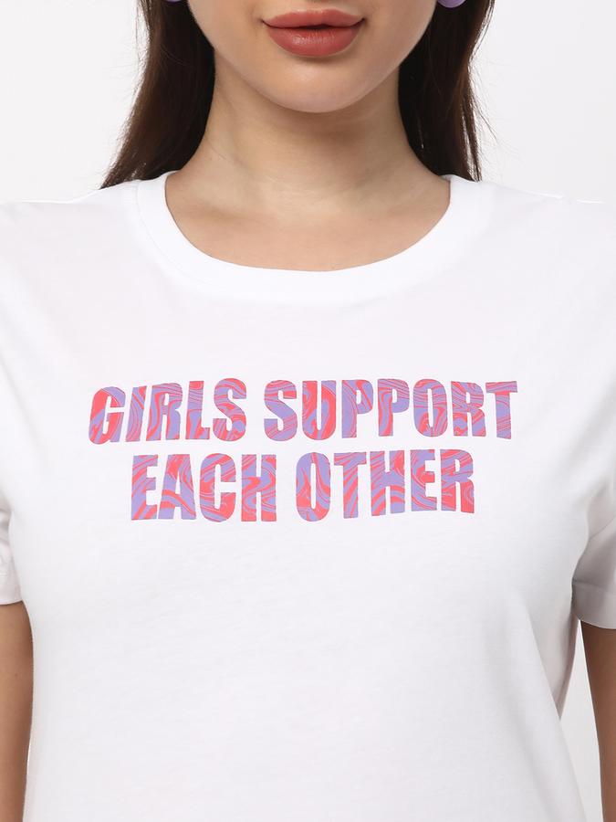 Women Typographic Print Round-Neck T-Shirt image number 3